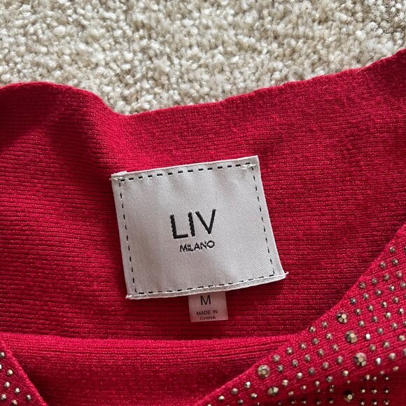 Liv Milano Oversized Sleeves Red Sweater with Rhinestones - Picture 4 of 8